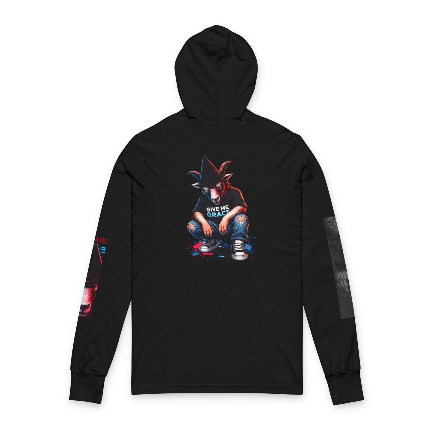 Give Me Grace Goat, Hooded Long Sleeve Tee | Goat Graphic, Inspirational Message