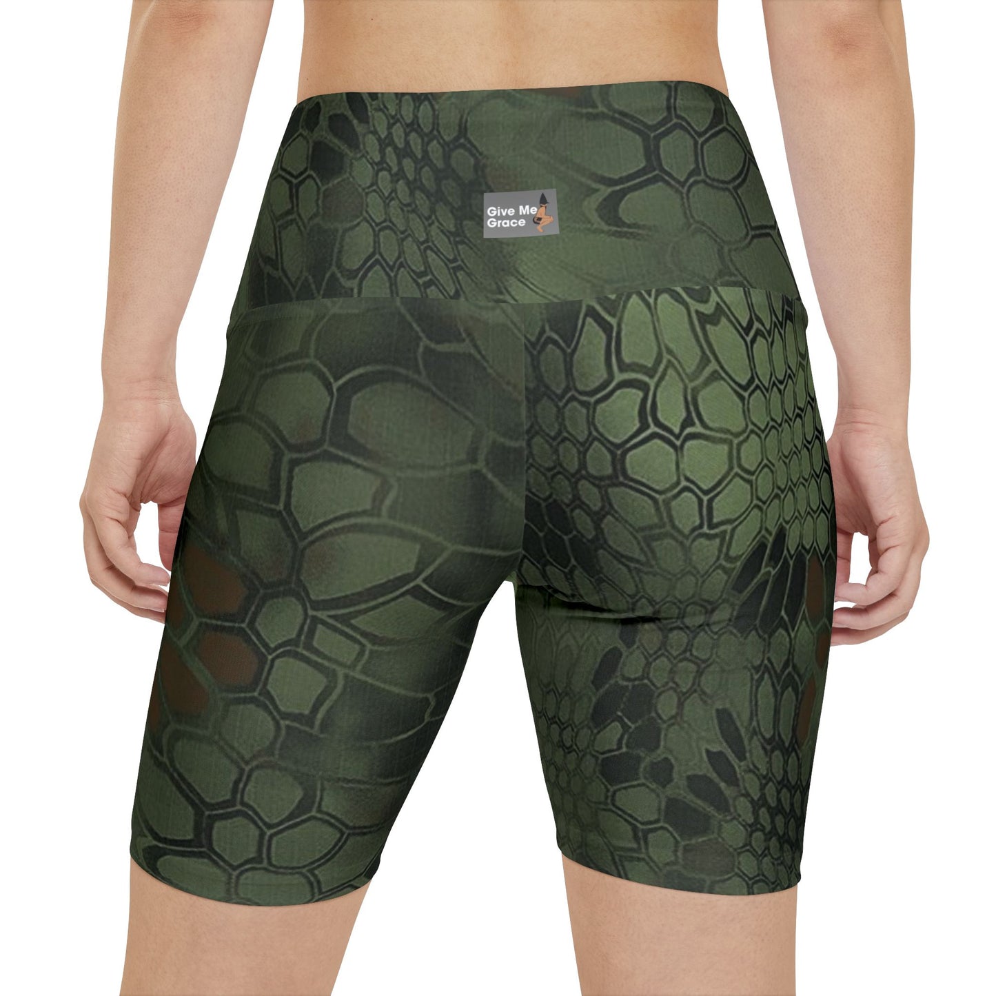 Emerald Workout Shorts, Give Me Grace Print, Women's Athletic Wear, High Waistband, Crop Top Matching, Comfortable Fitness Shorts