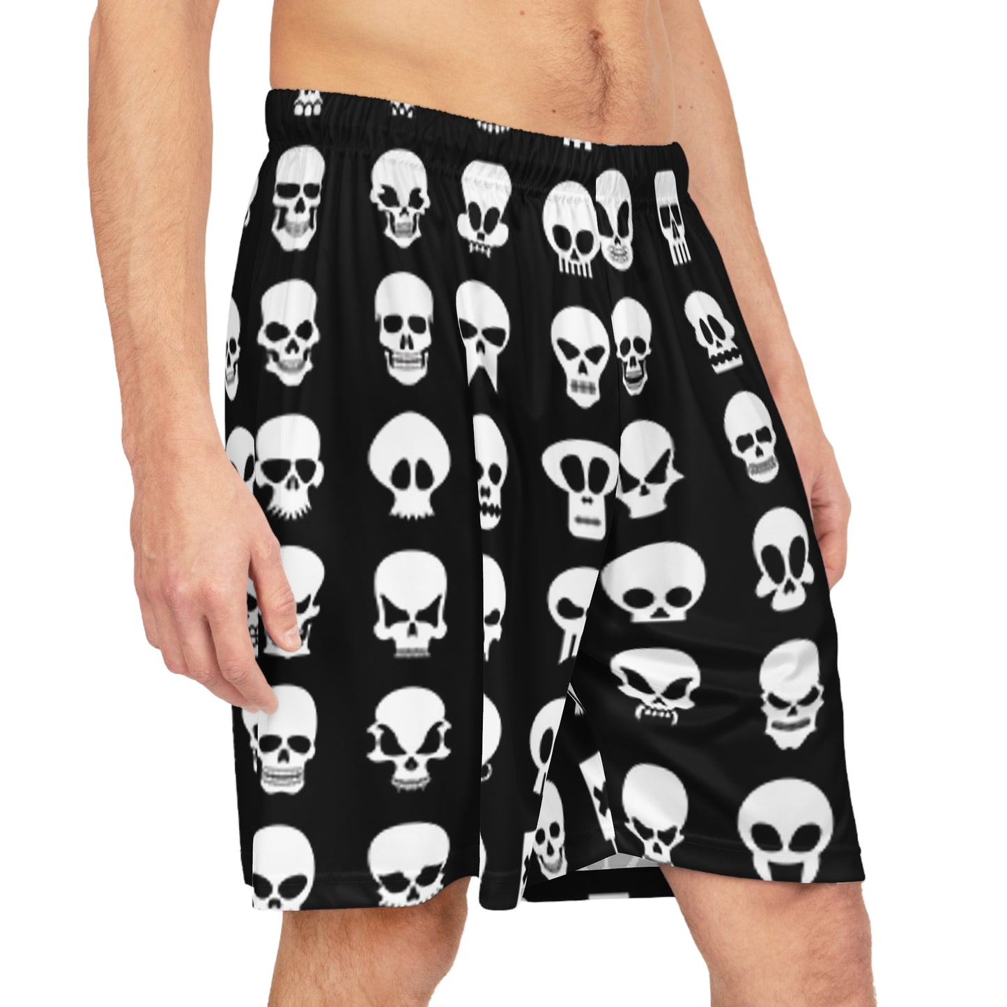 Gothic Skull Basketball Shorts — Black & White Rock 'n' Roll Style - Halloween