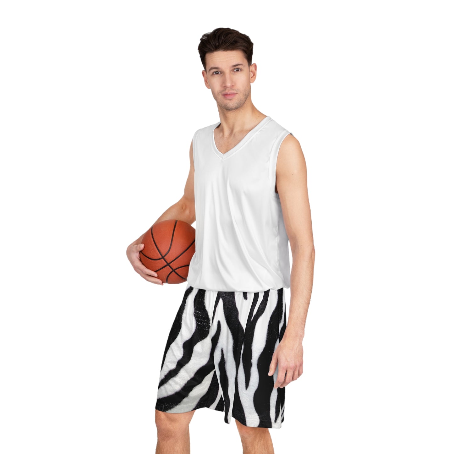 Zebra Print Trendy Basketball Shorts | Black White All-Over Print