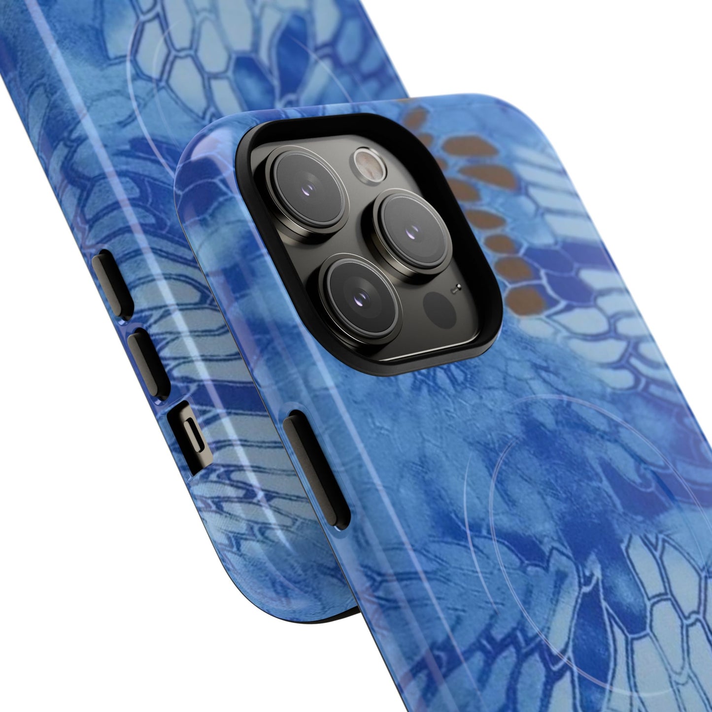 Magnetic Tough Phone Case — Blue Camo Flower Snake Skin Protective Cover