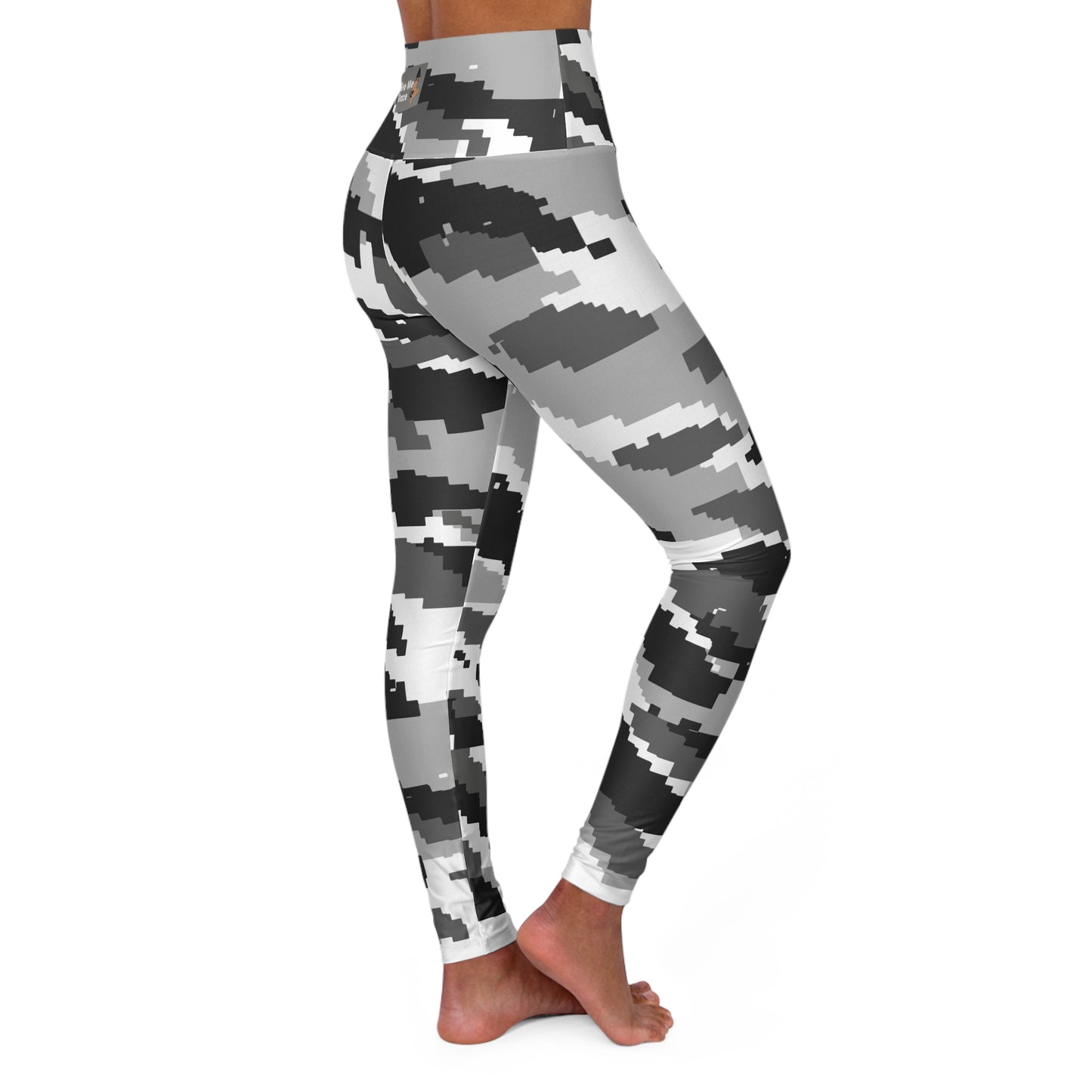High-Waisted Yoga Leggings — Camouflage Black, White, Gray Camo