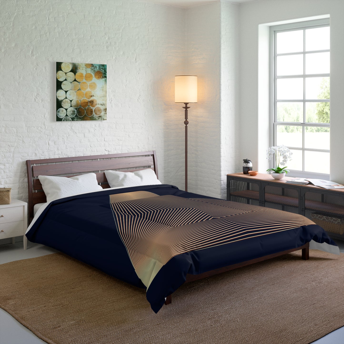 Geometric Triangle Pyramid Pattern Comforter | Gold Pyramid Modern Bedspread