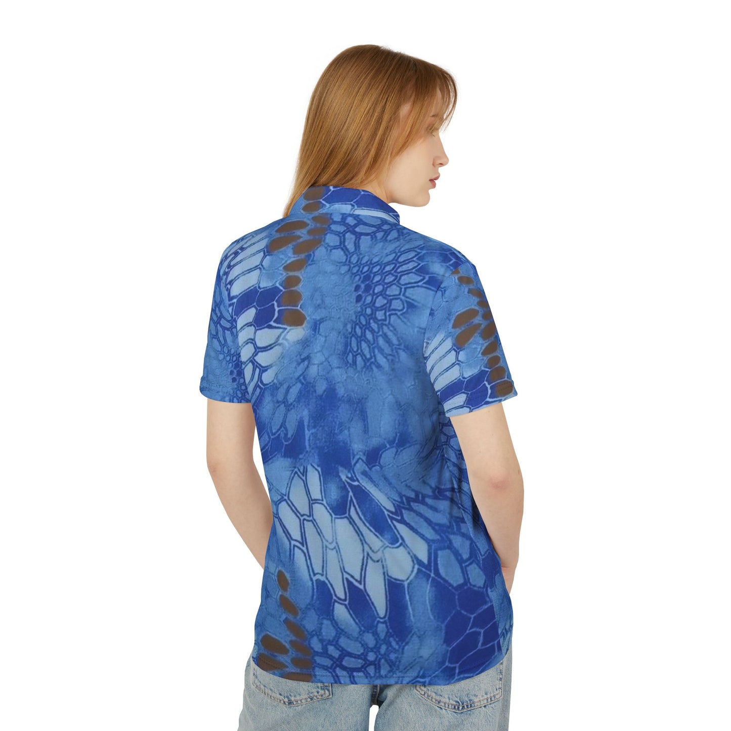 Give Me Grace Blue Camo Floral Lace Polo Shirt