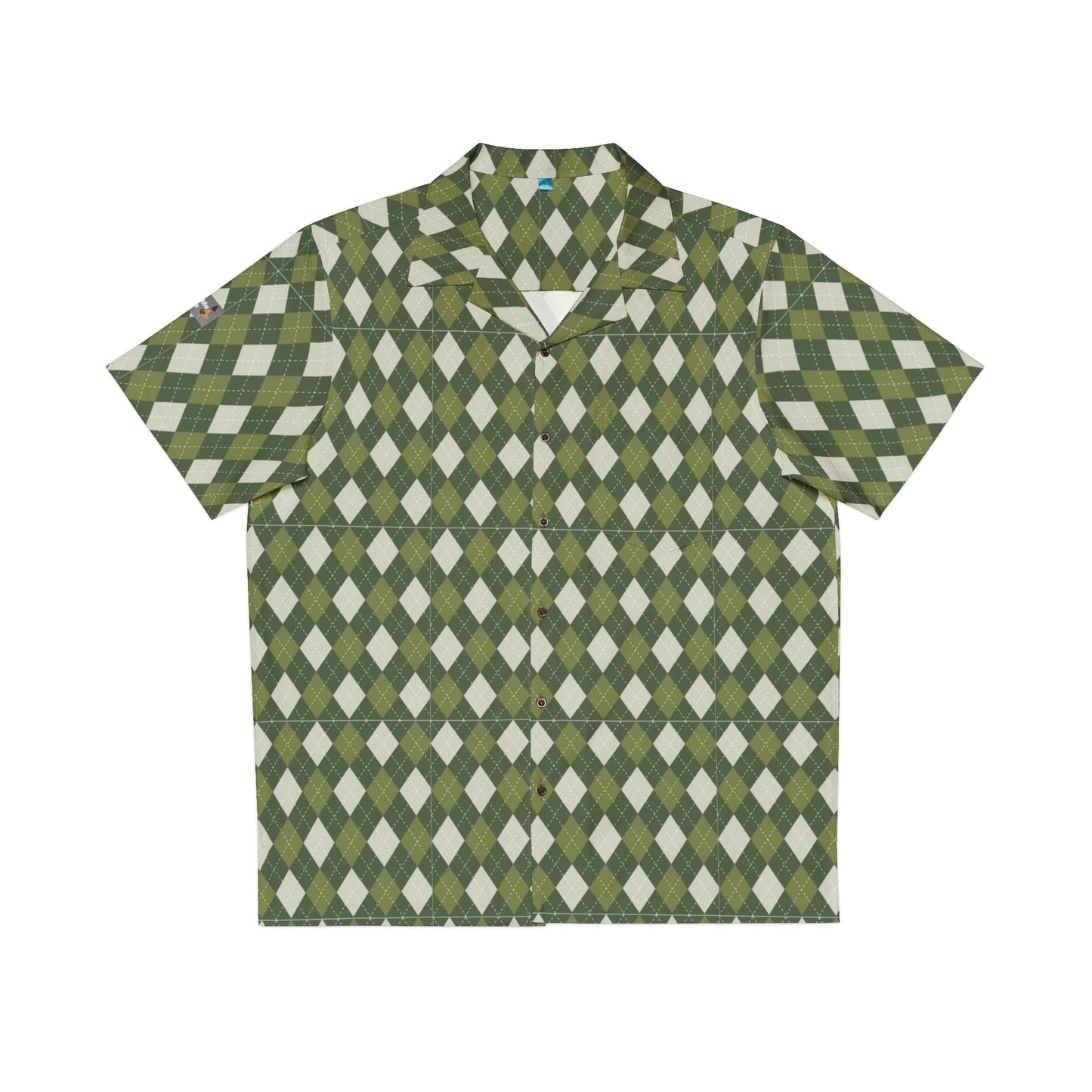 Unisex Hawaiian Shirt — Classic Timeless Argyle (pyramid diamond) - green and cream
