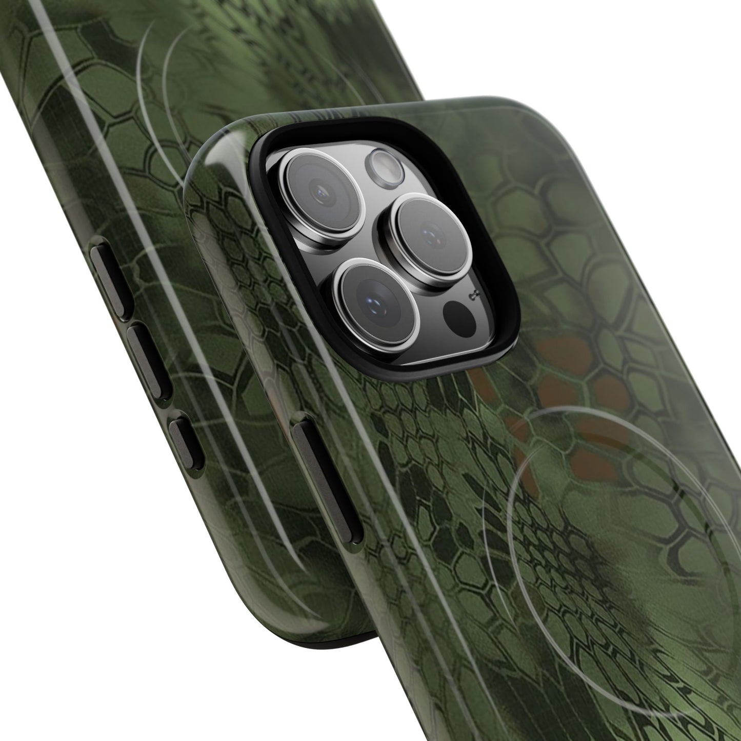Magnetic Tough Phone Case — Green Camo Flower Snake Skin Protective Cover