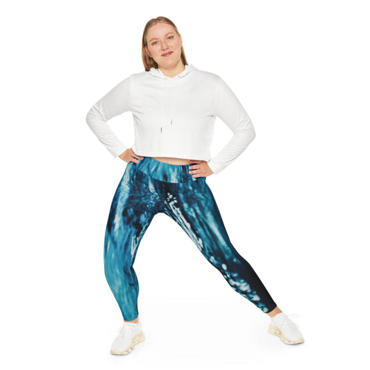 Plus Size Leggings — Waterfall Ocean Print (Up to 6X)