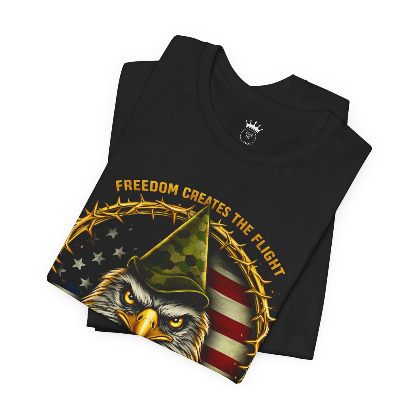 Give Me Grace Eagle design Tee | Patriotic American Flag, Military Helmet, Barbed Wire