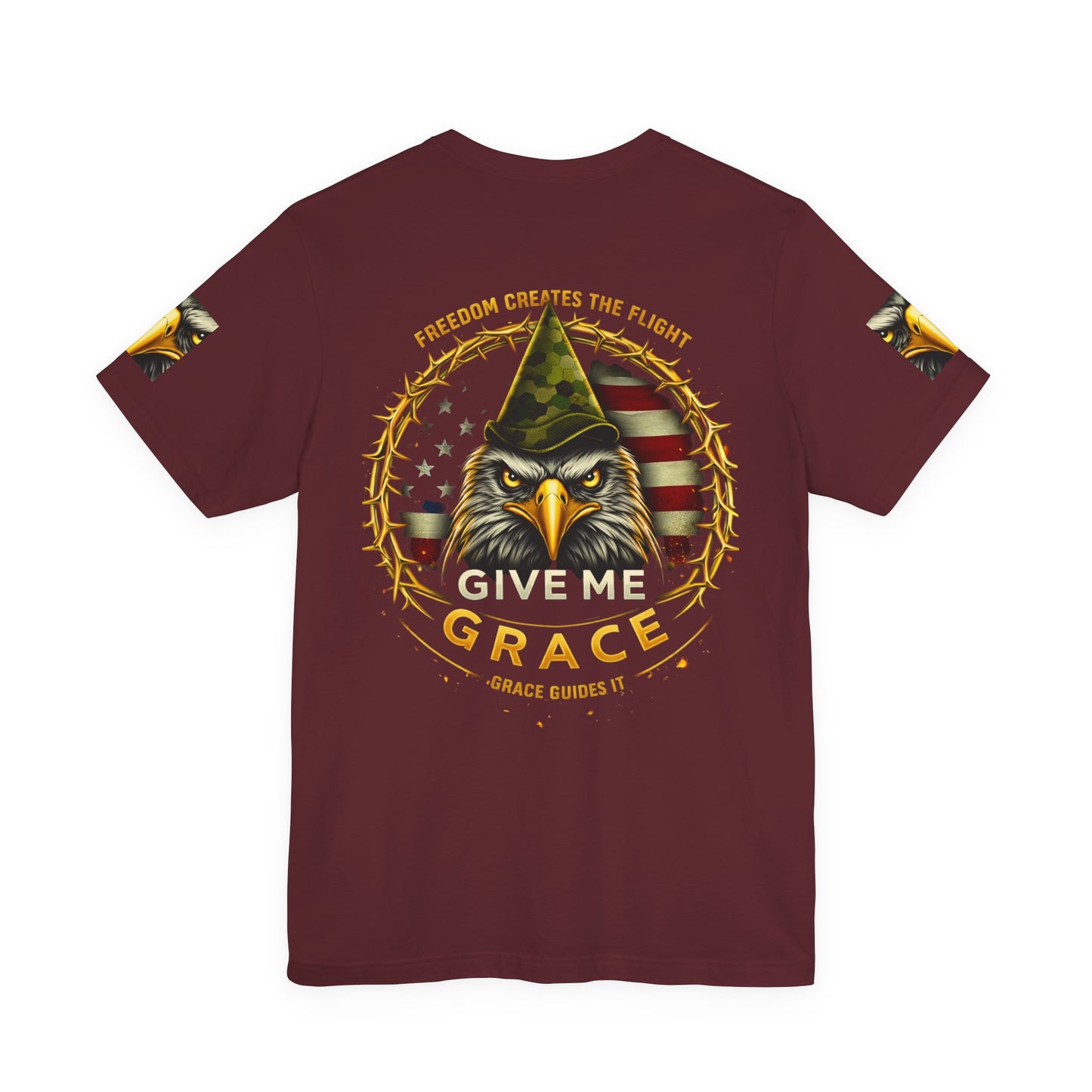 Give Me Grace Eagle design Tee | Patriotic American Flag, Military Helmet, Barbed Wire