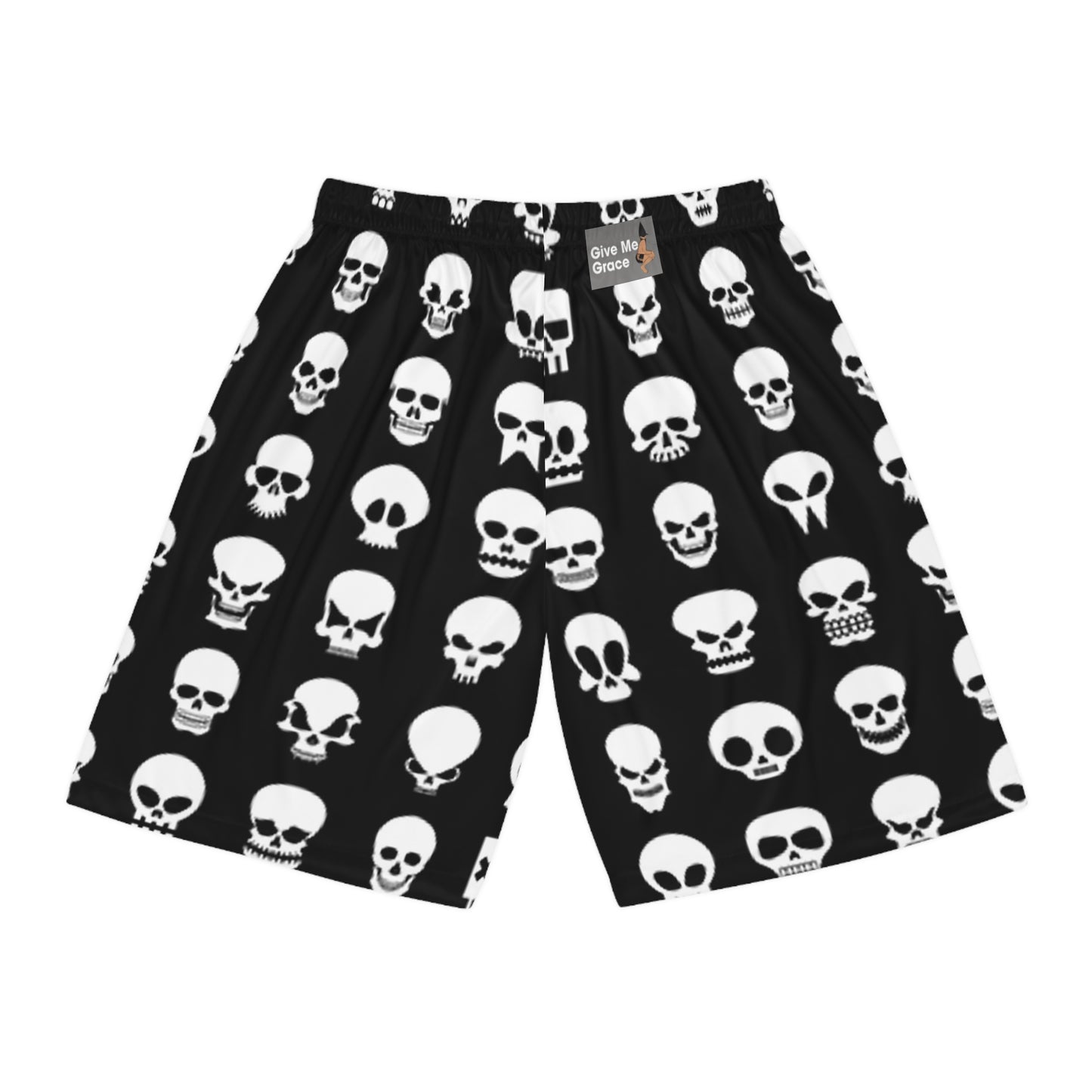 Gothic Skull Basketball Shorts — Black & White Rock 'n' Roll Style - Halloween