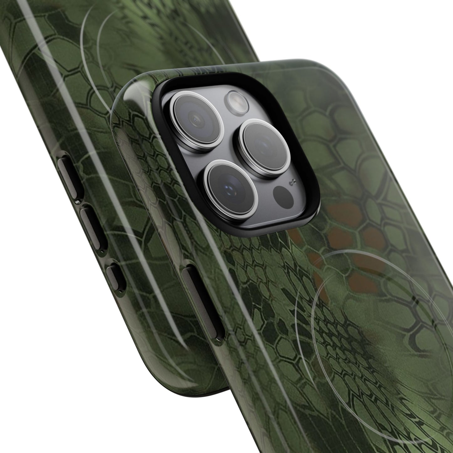 Magnetic Tough Phone Case — Green Camo Flower Snake Skin Protective Cover
