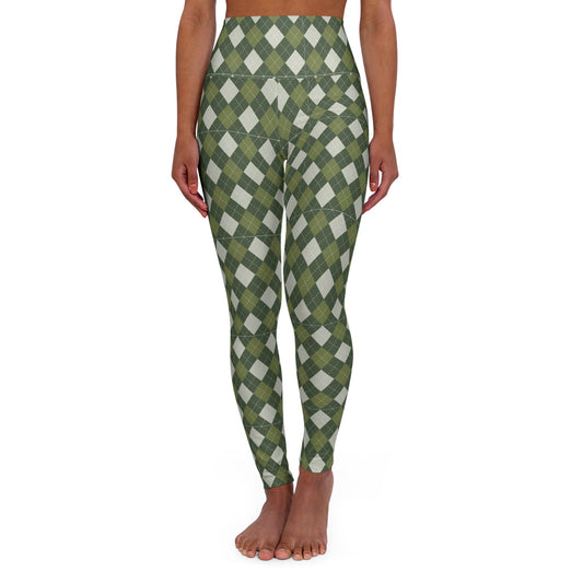 Classic Argyle - Green and Cream High-Waisted Yoga Leggings