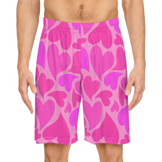 Pink Heart Basketball Shorts | Valentines Heart Print Athletic Shorts