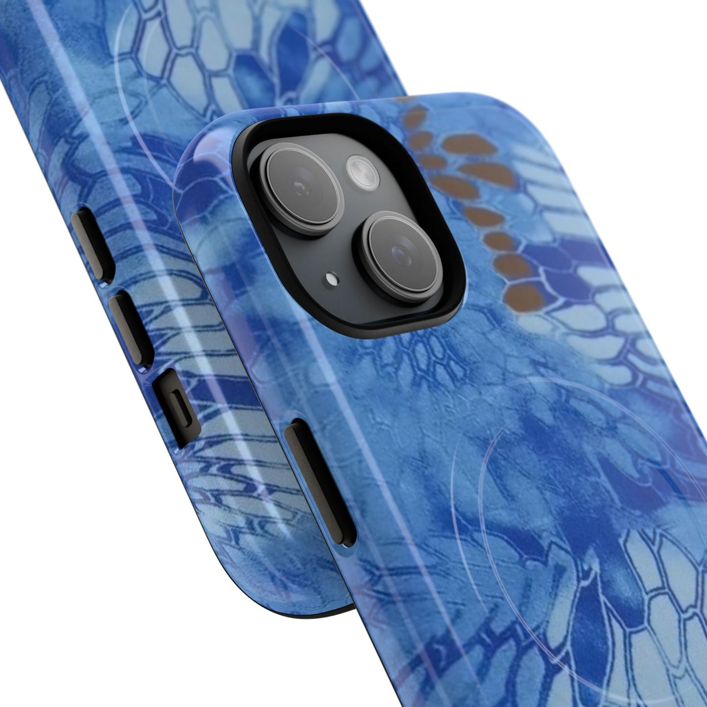Magnetic Tough Phone Case — Blue Camo Flower Snake Skin Protective Cover