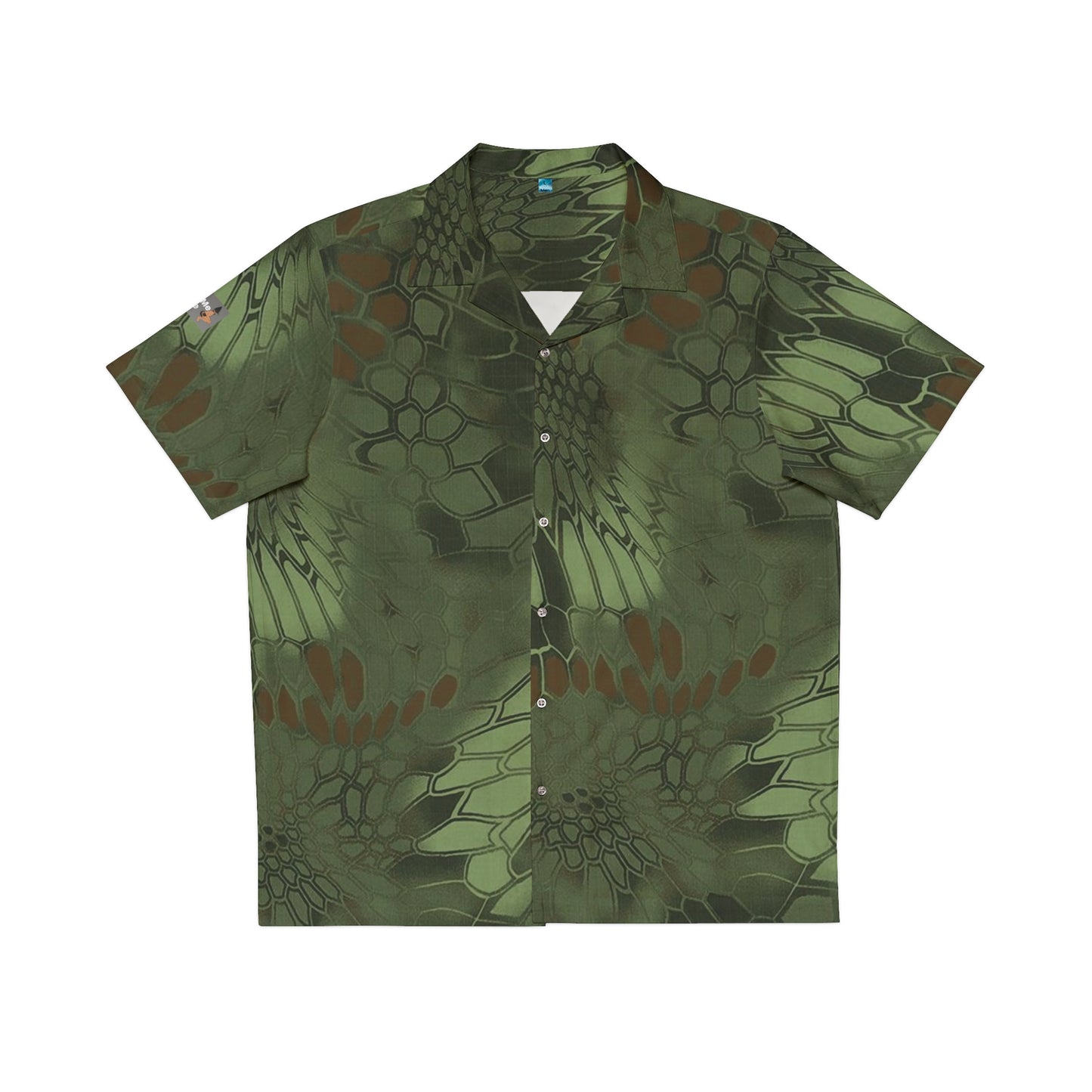 Green Hawaiian Shirt, Tropical Button-Up, Vacation Outfit, Lightweight Aloha Top, Pyramid Hat Print, Men's Beachwear