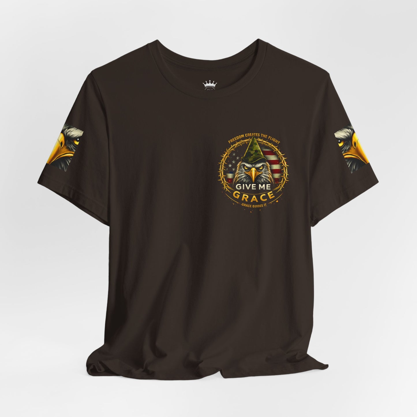 Give Me Grace Eagle design Tee | Patriotic American Flag, Military Helmet, Barbed Wire