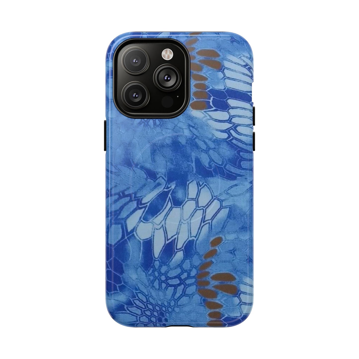 Magnetic Tough Phone Case — Blue Camo Flower Snake Skin Protective Cover