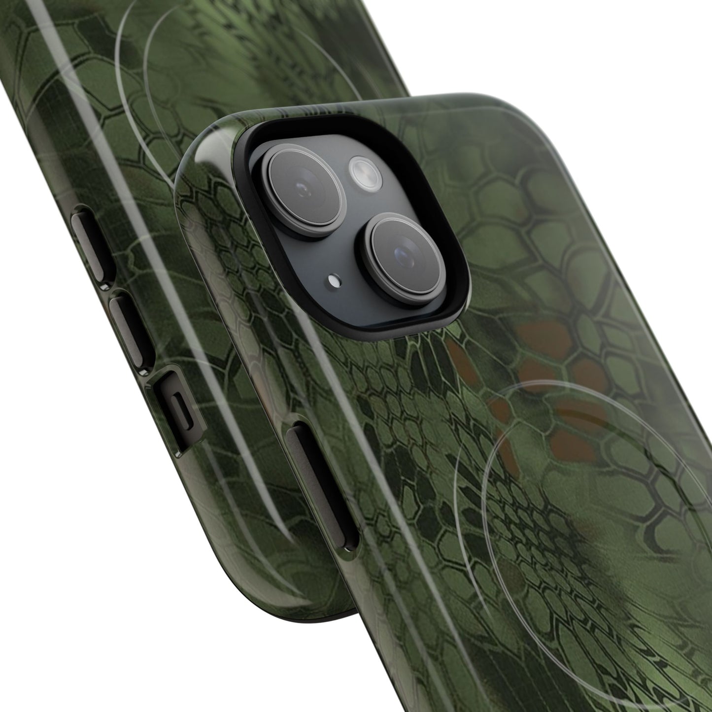 Magnetic Tough Phone Case — Green Camo Flower Snake Skin Protective Cover
