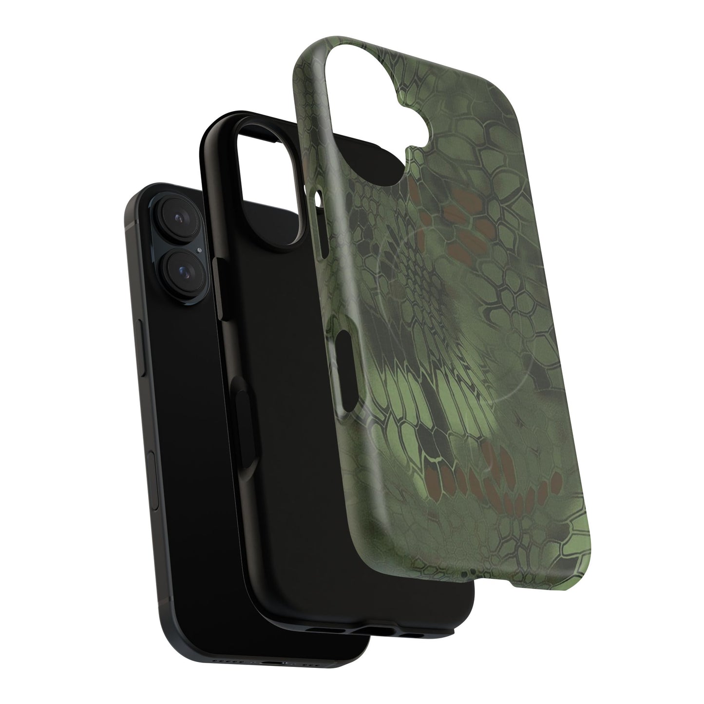 Magnetic Tough Phone Case — Green Camo Flower Snake Skin Protective Cover