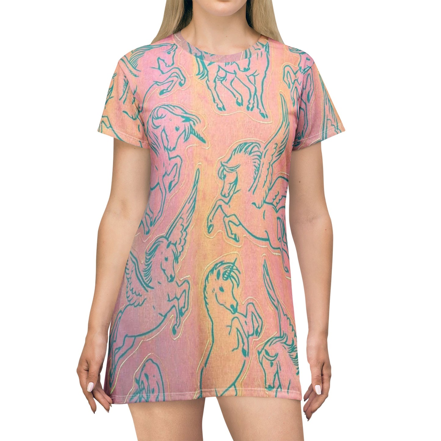Unicorn Princess Romantic T-Shirt Dress - Pink and Gold