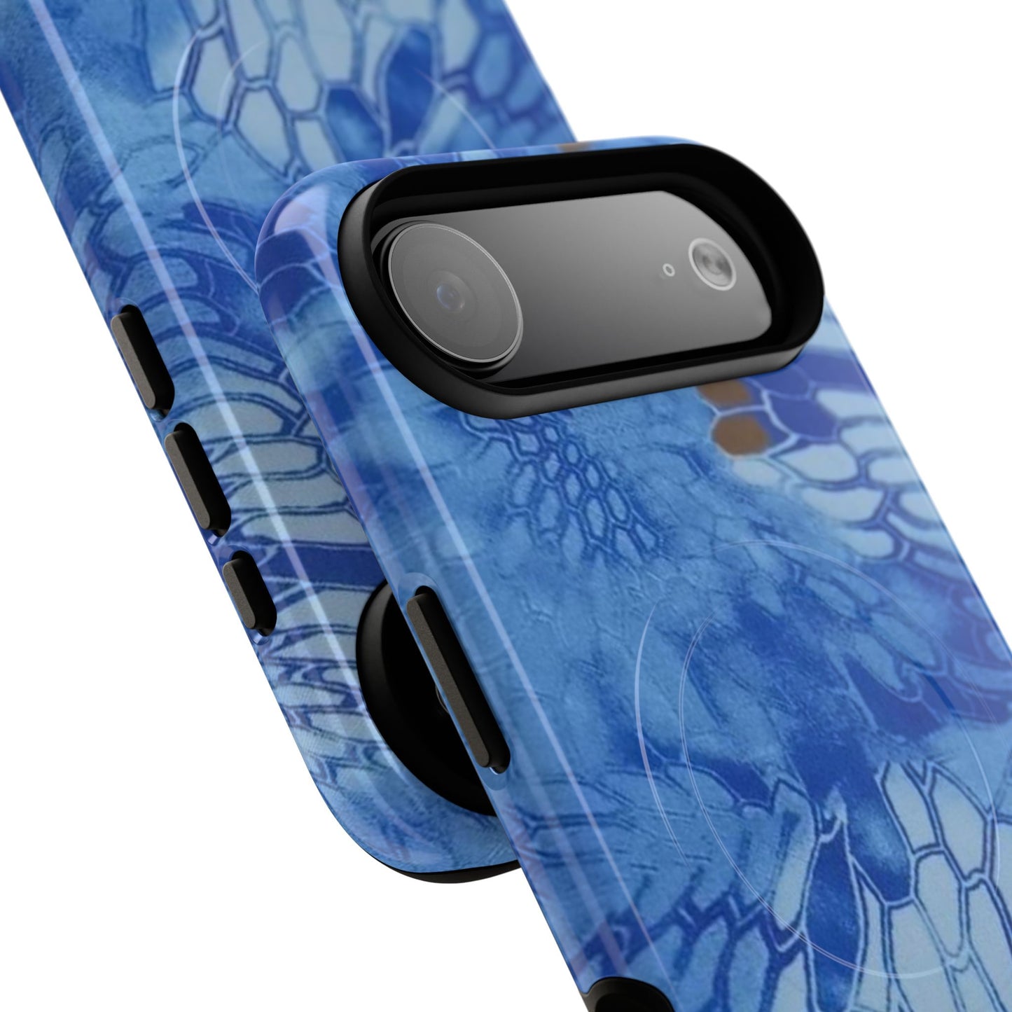 Magnetic Tough Phone Case — Blue Camo Flower Snake Skin Protective Cover