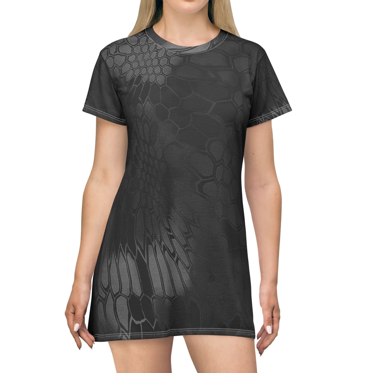 Give Me Grace Black Signature Snakeskin Lace Camo Croc Mix T-Shirt Dress