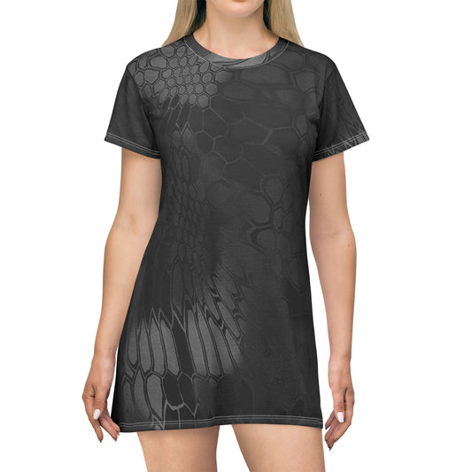 Give Me Grace Black Signature Snakeskin Lace Camo Croc Mix T-Shirt Dress