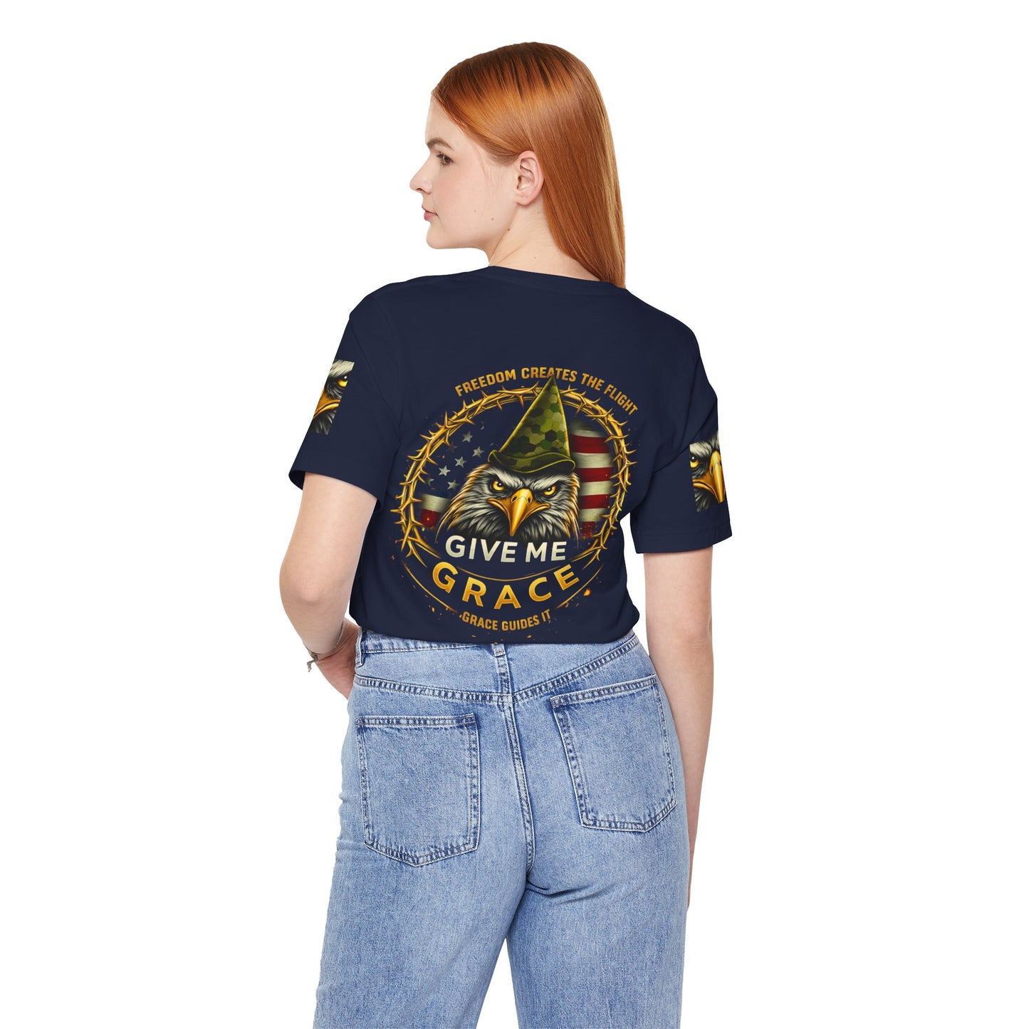 Give Me Grace Eagle design Tee | Patriotic American Flag, Military Helmet, Barbed Wire