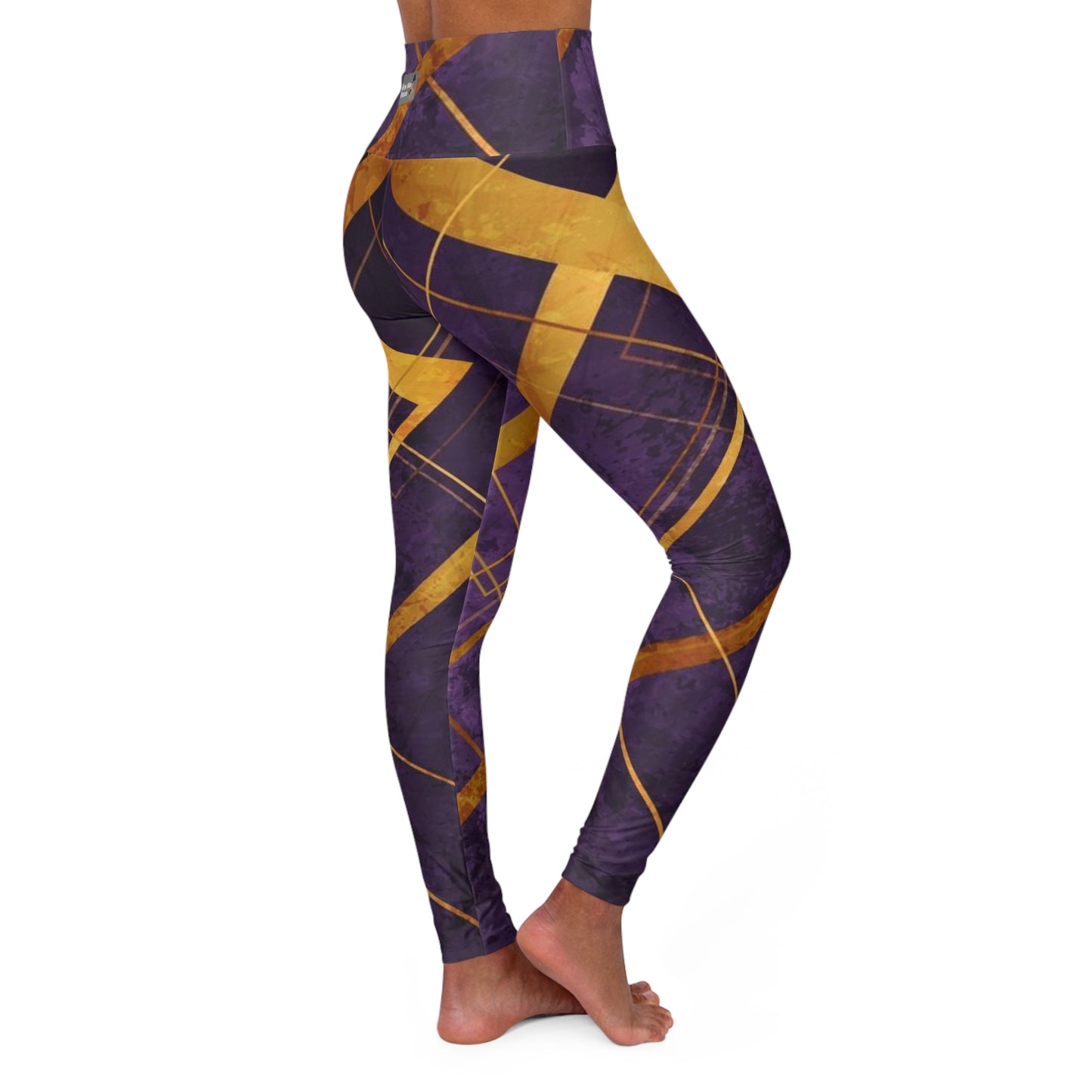 High Waisted Yoga Leggings - Purple & Gold Sports Team