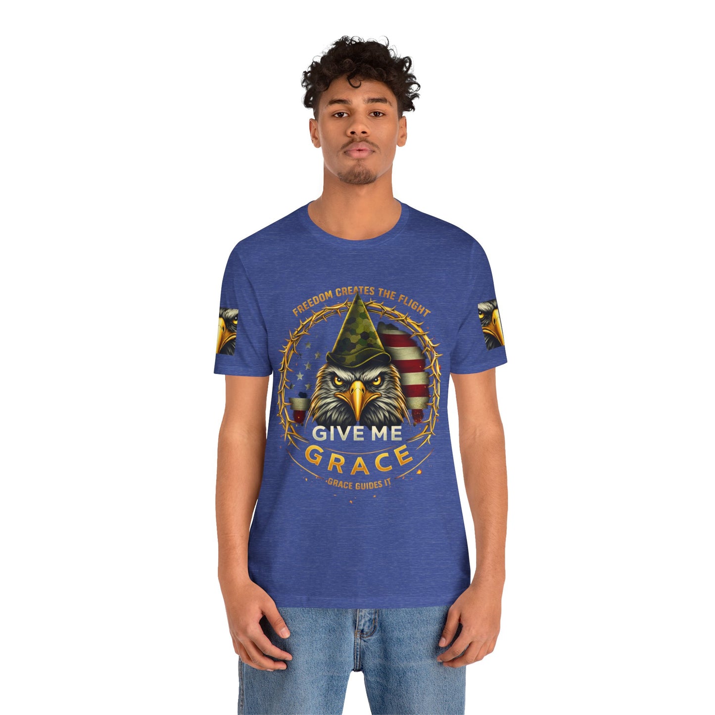 Give Me Grace Eagle design Tee | Patriotic American Flag, Military Helmet, Barbed Wire