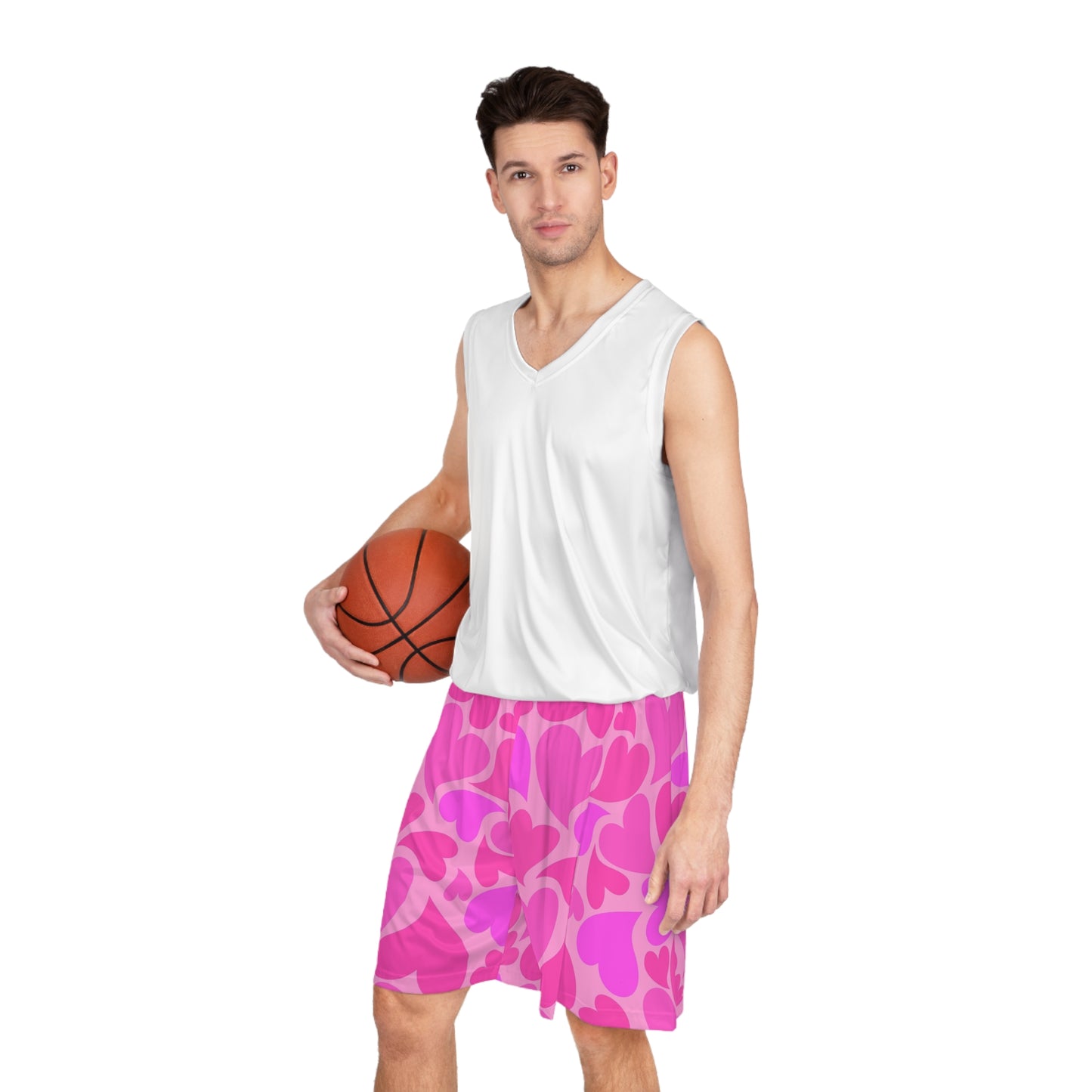 Pink Heart Basketball Shorts | Valentines Heart Print Athletic Shorts