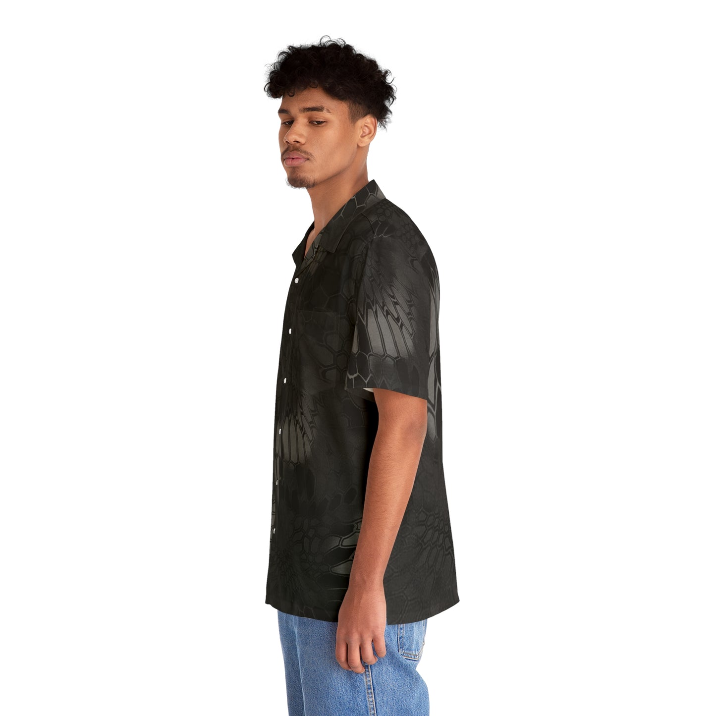 Black Gray Button Up Casual Hawaiian Shirt with Pyramid Hat Print, Sexy and Fun Lightweight Unisex Top, Ideal for Any Occasion, Beachwear,