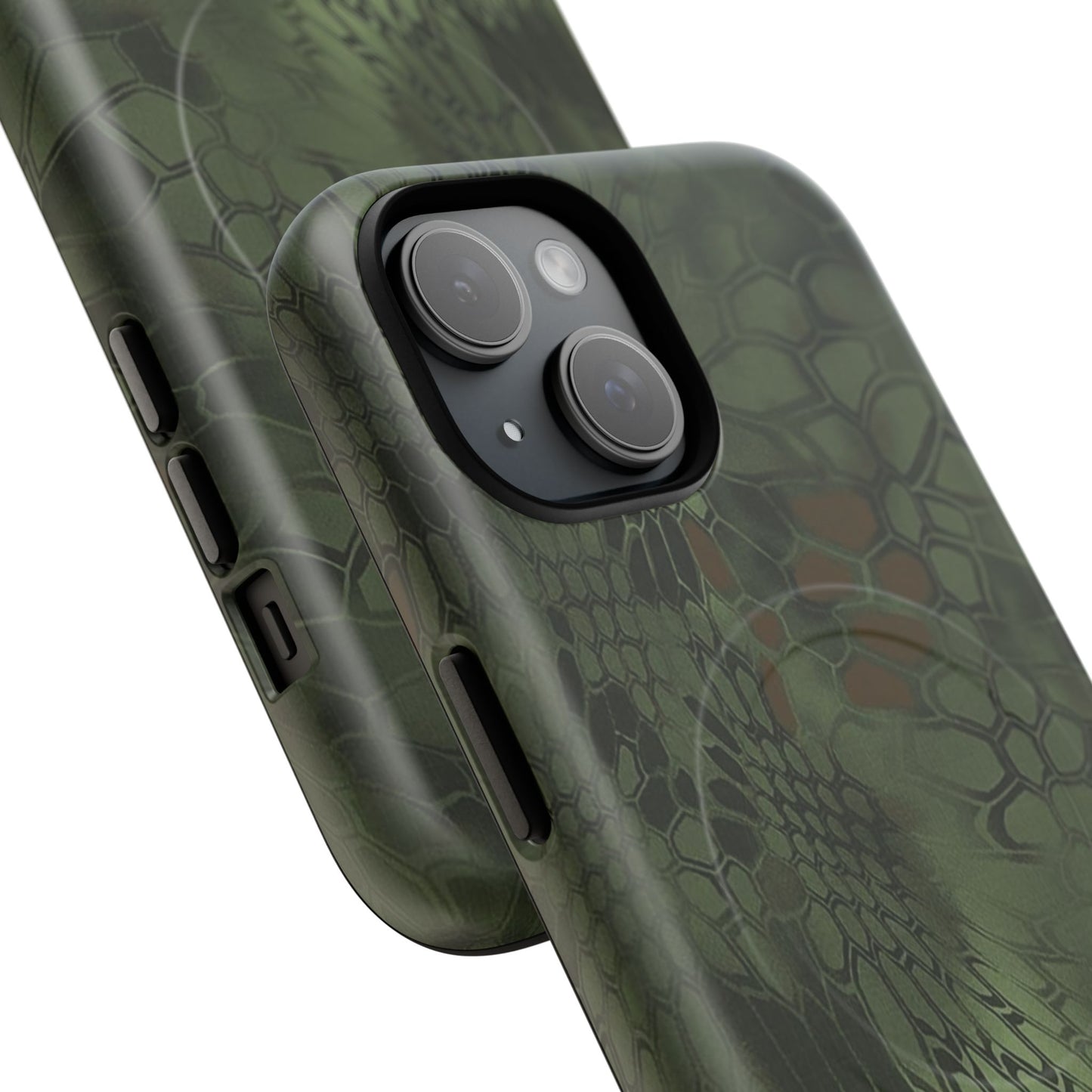 Magnetic Tough Phone Case — Green Camo Flower Snake Skin Protective Cover