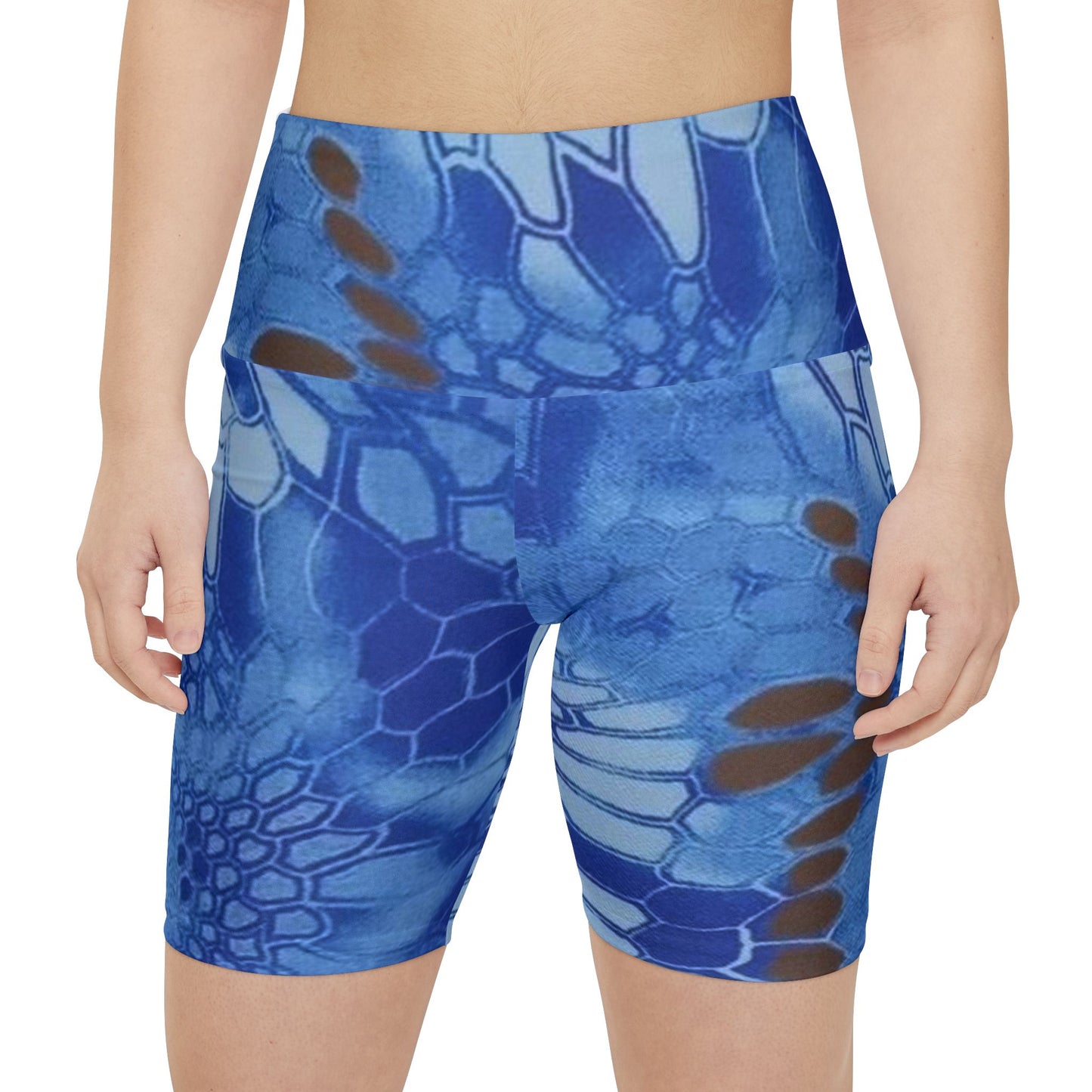 Blue Workout Shorts, Give Me Grace Print, Women's Athletic Wear, High Waistband, Crop Top Matching, Comfortable Fitness Shorts