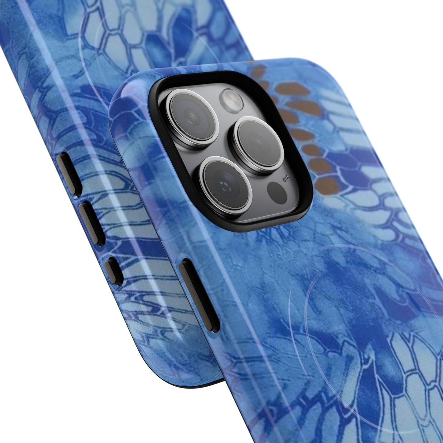 Magnetic Tough Phone Case — Blue Camo Flower Snake Skin Protective Cover