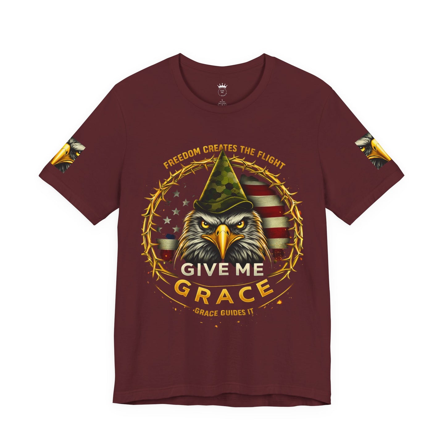 Give Me Grace Eagle design Tee | Patriotic American Flag, Military Helmet, Barbed Wire