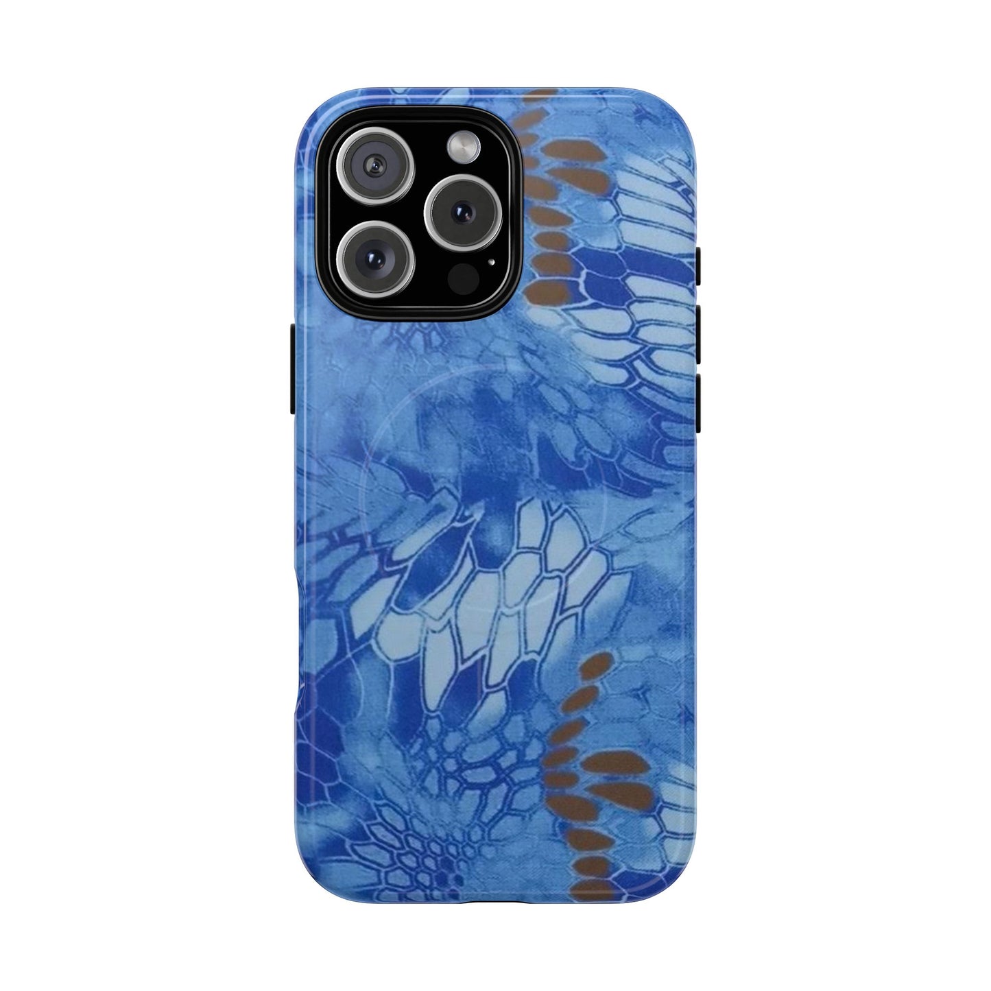 Magnetic Tough Phone Case — Blue Camo Flower Snake Skin Protective Cover