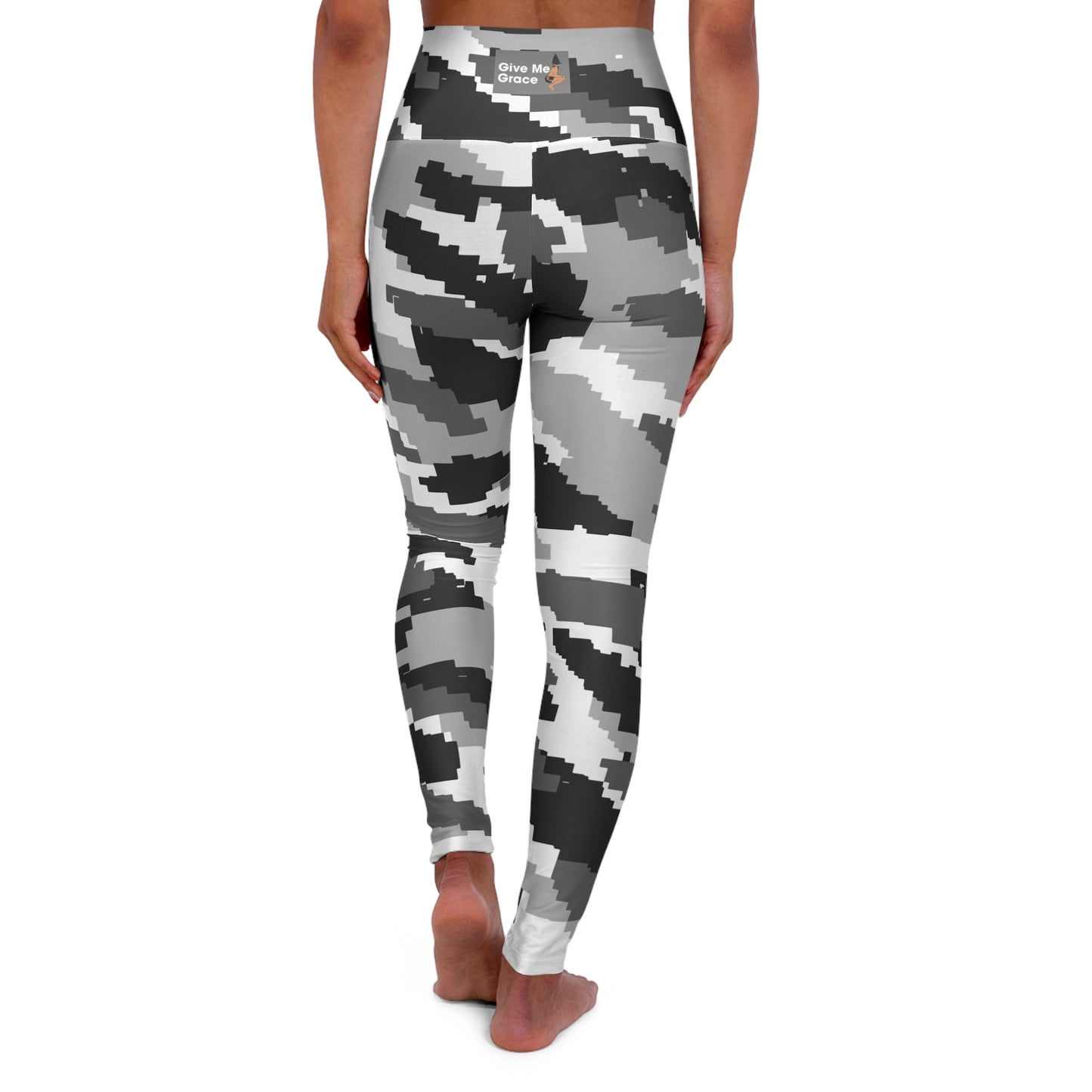 High-Waisted Yoga Leggings — Camouflage Black, White, Gray Camo