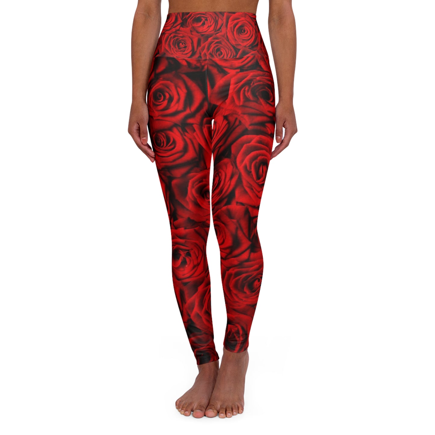Yoga Leggings - Timeless Red Roses Print
