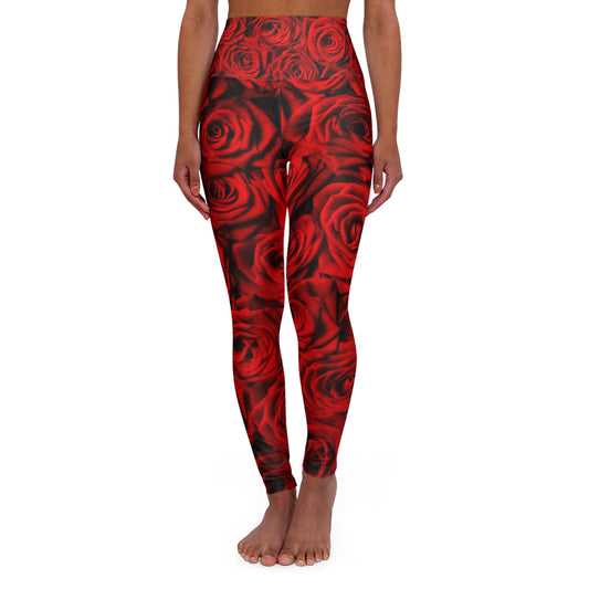 Yoga Leggings - Timeless Red Roses Print