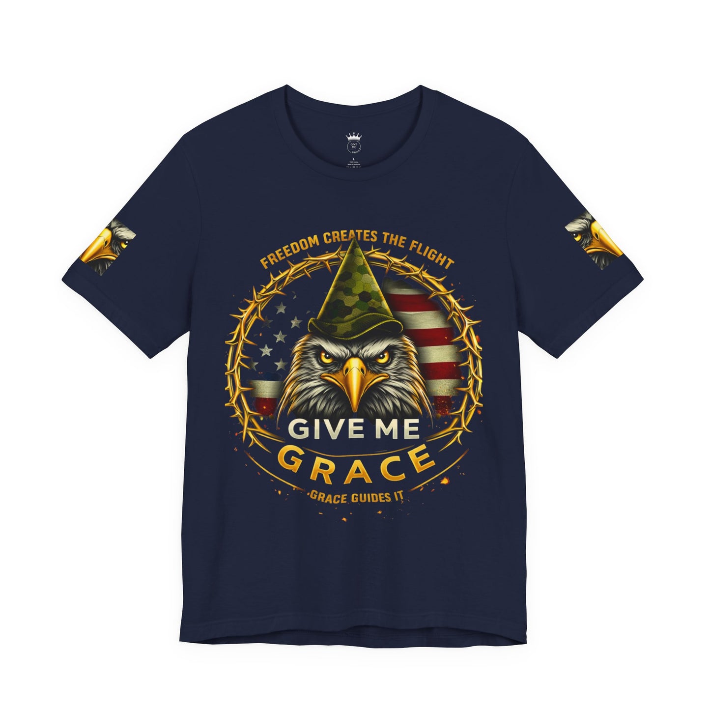 Give Me Grace Eagle design Tee | Patriotic American Flag, Military Helmet, Barbed Wire