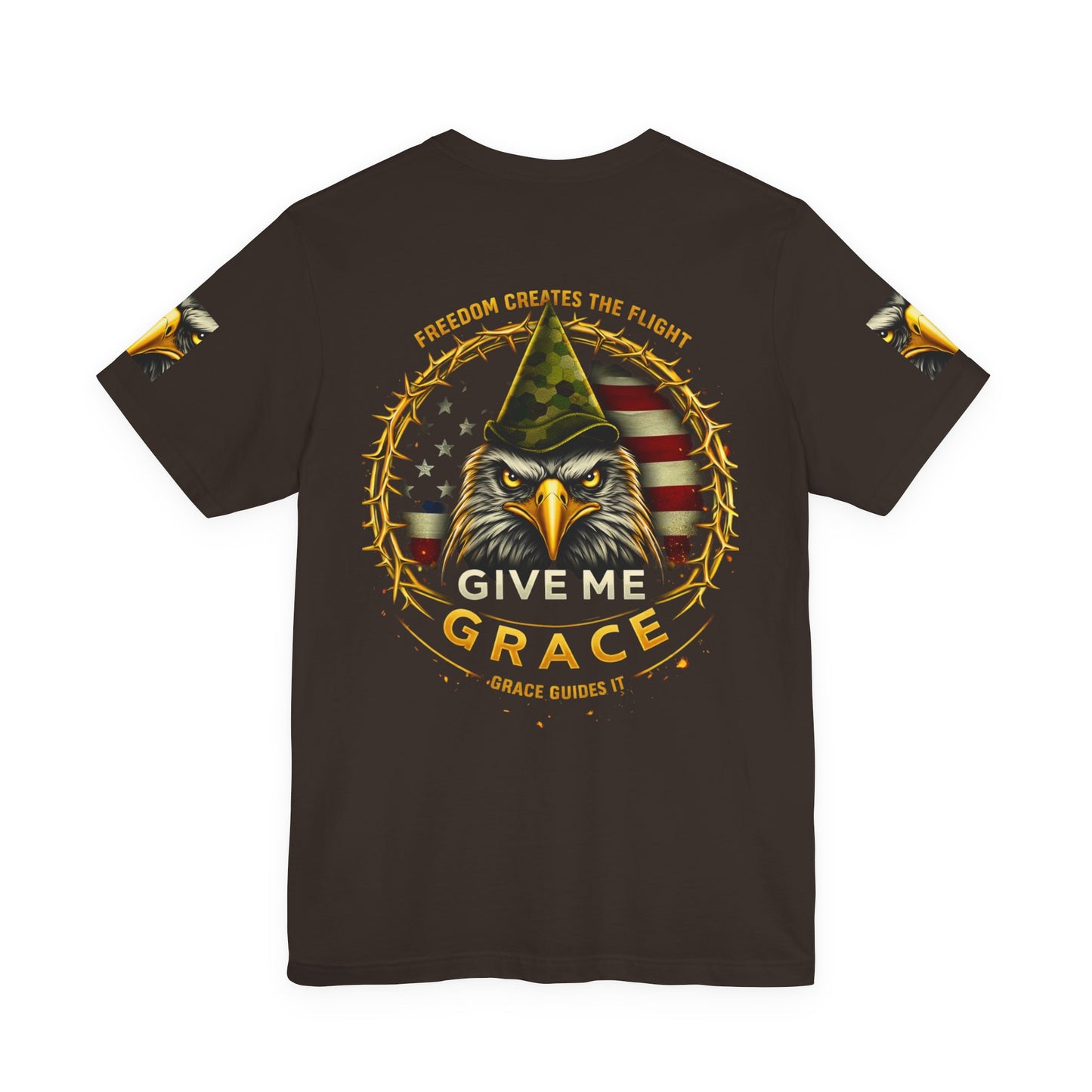 Give Me Grace Eagle design Tee | Patriotic American Flag, Military Helmet, Barbed Wire