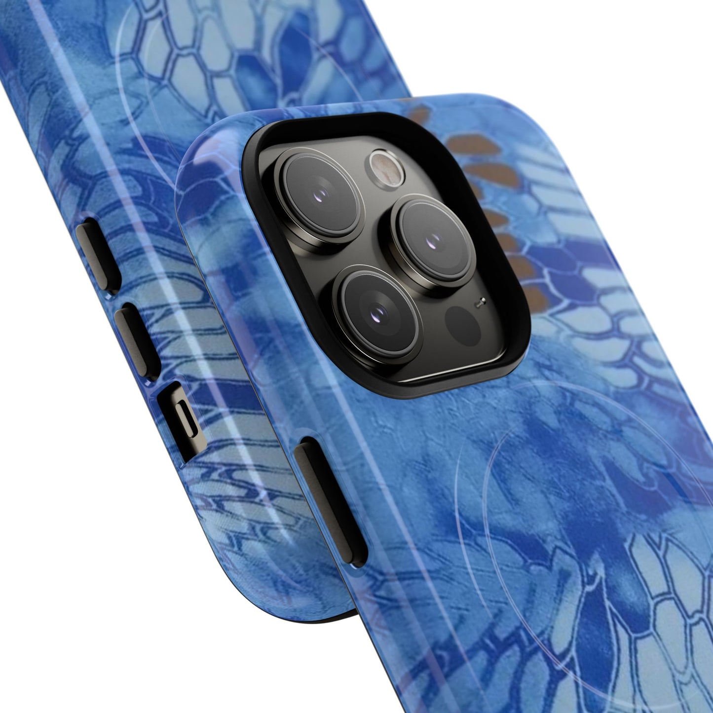 Magnetic Tough Phone Case — Blue Camo Flower Snake Skin Protective Cover