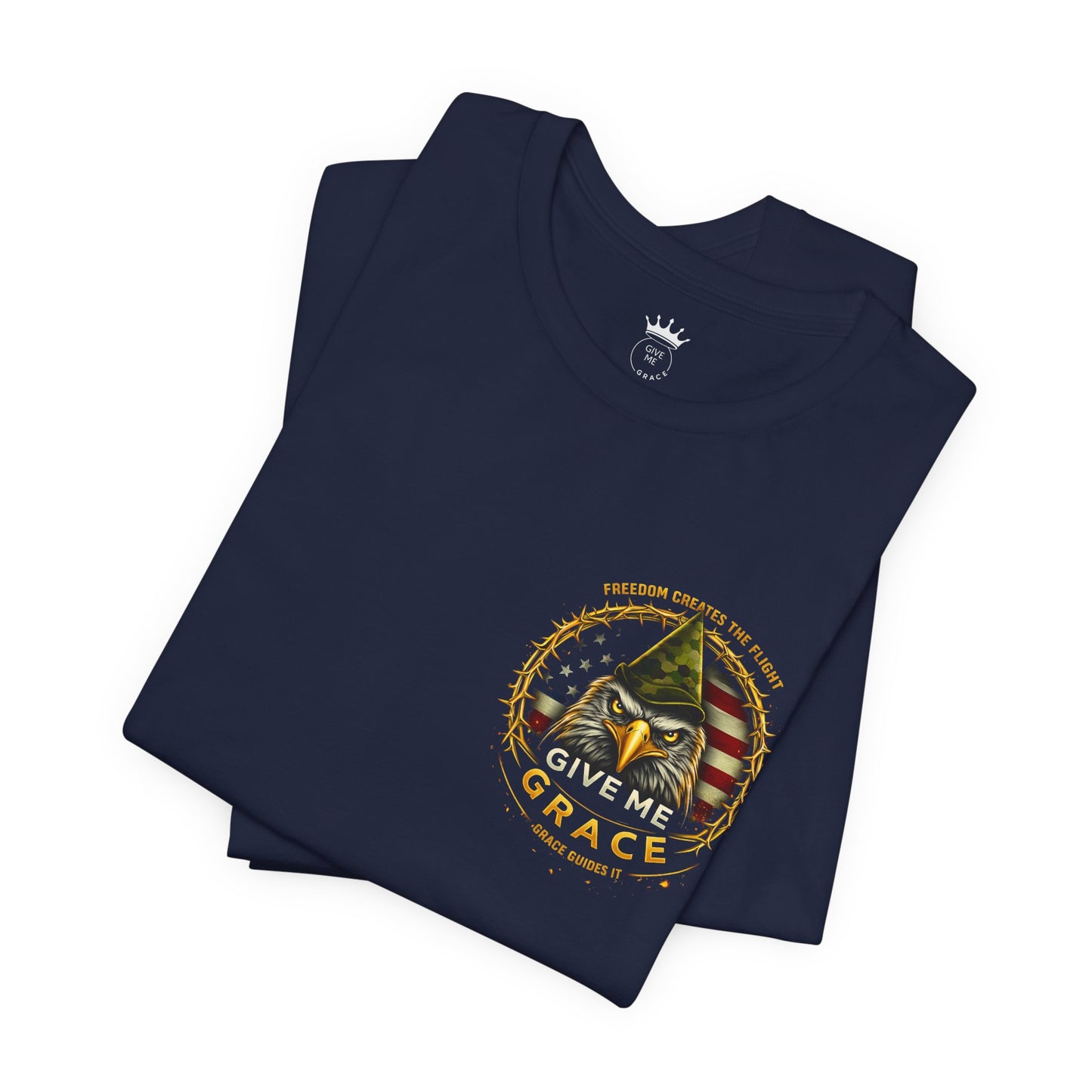 Give Me Grace Eagle design Tee | Patriotic American Flag, Military Helmet, Barbed Wire