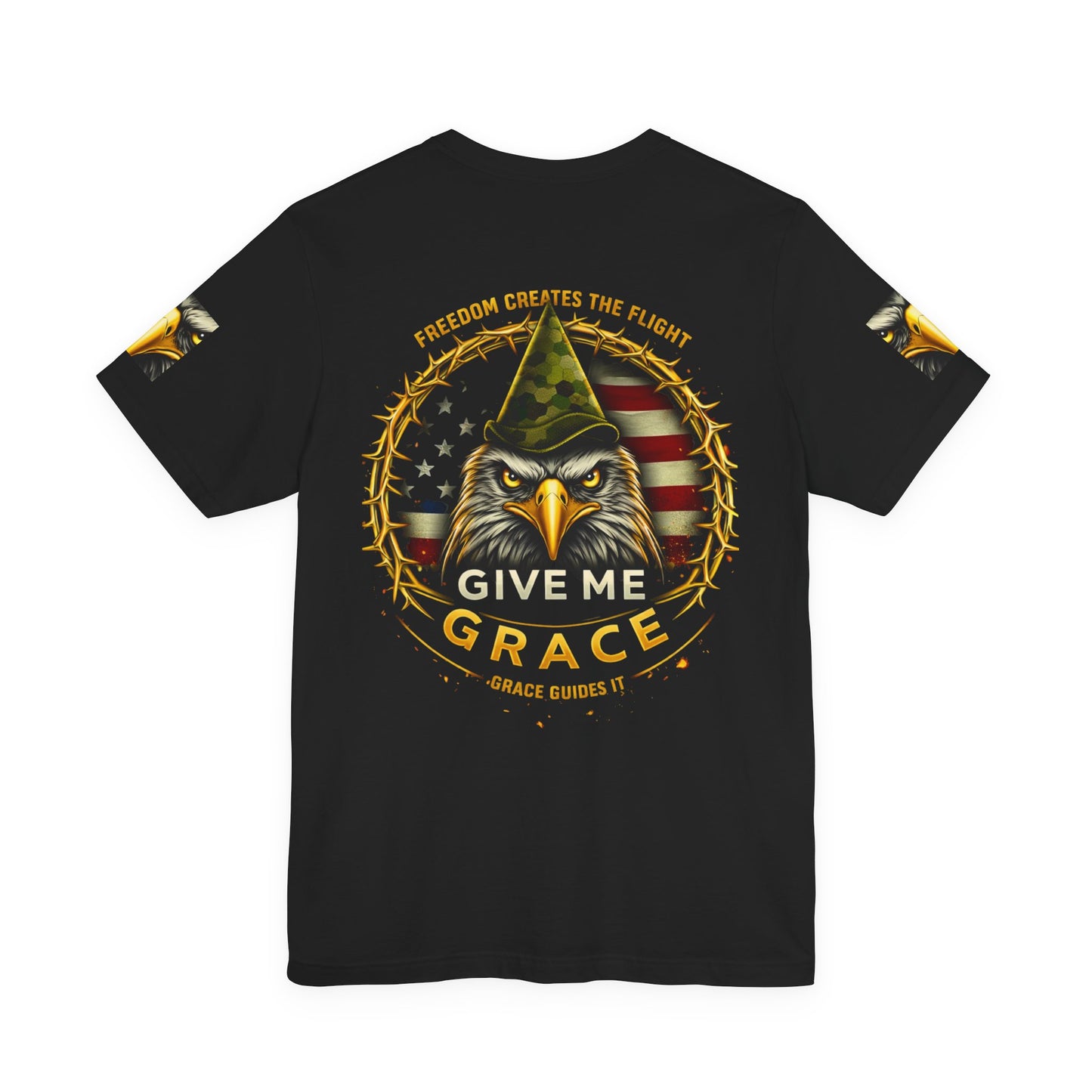 Give Me Grace Eagle design Tee | Patriotic American Flag, Military Helmet, Barbed Wire