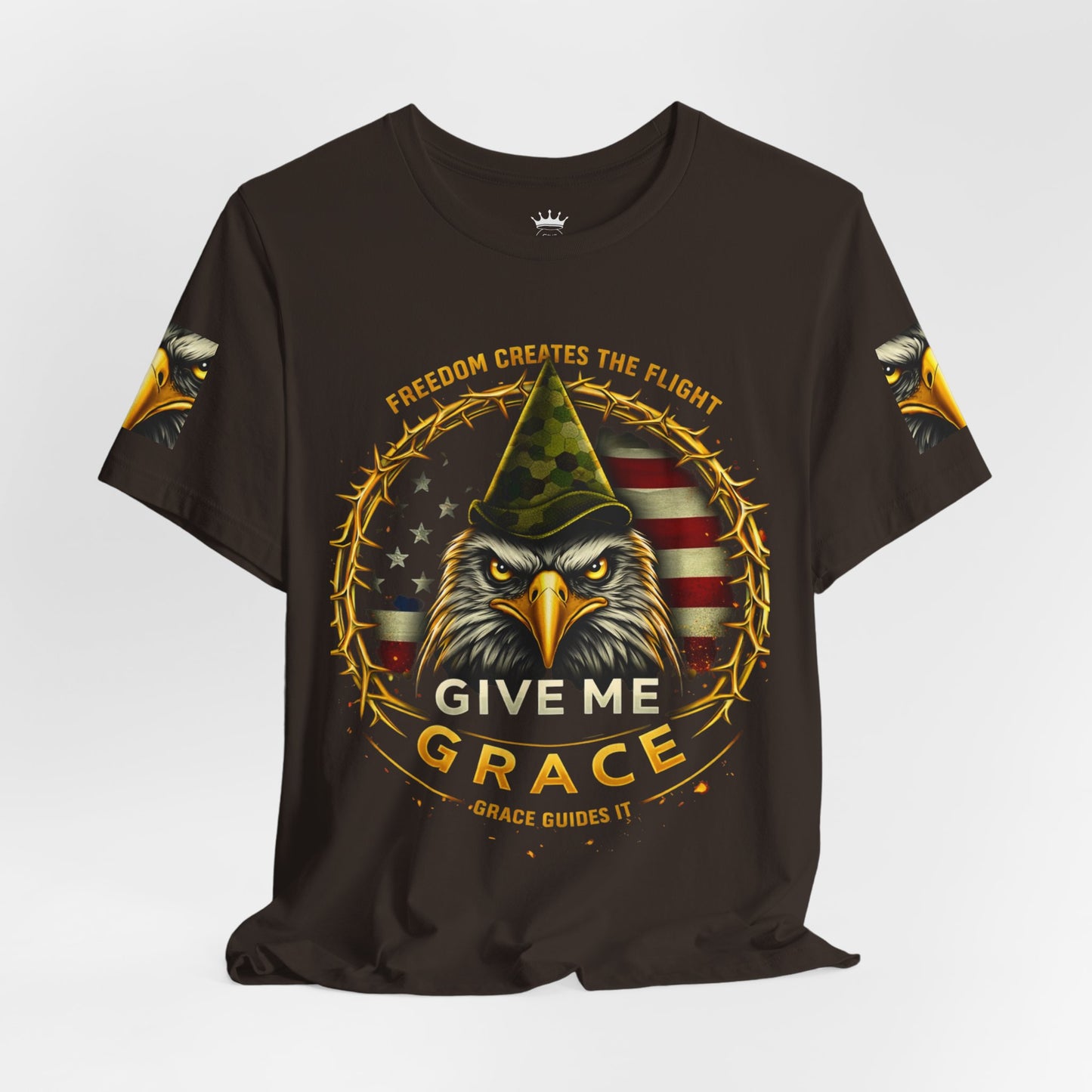 Give Me Grace Eagle design Tee | Patriotic American Flag, Military Helmet, Barbed Wire