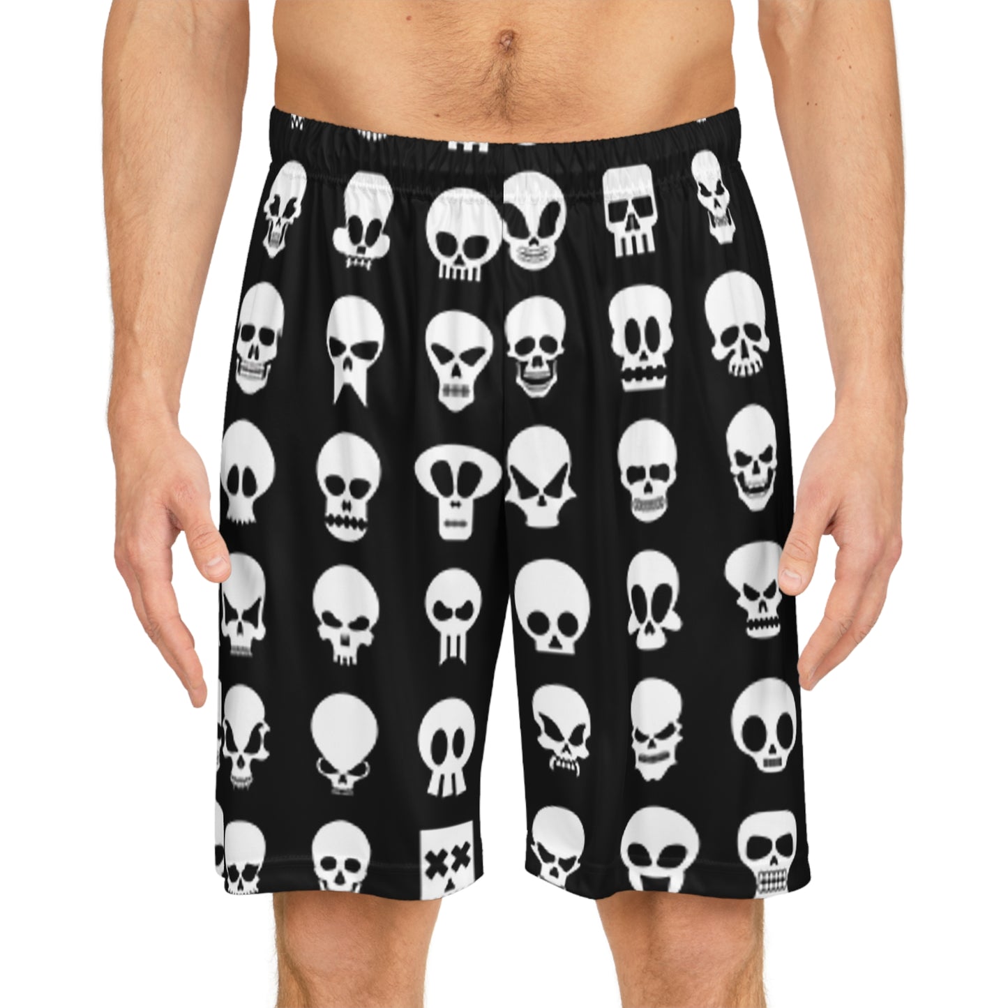 Gothic Skull Basketball Shorts — Black & White Rock 'n' Roll Style - Halloween