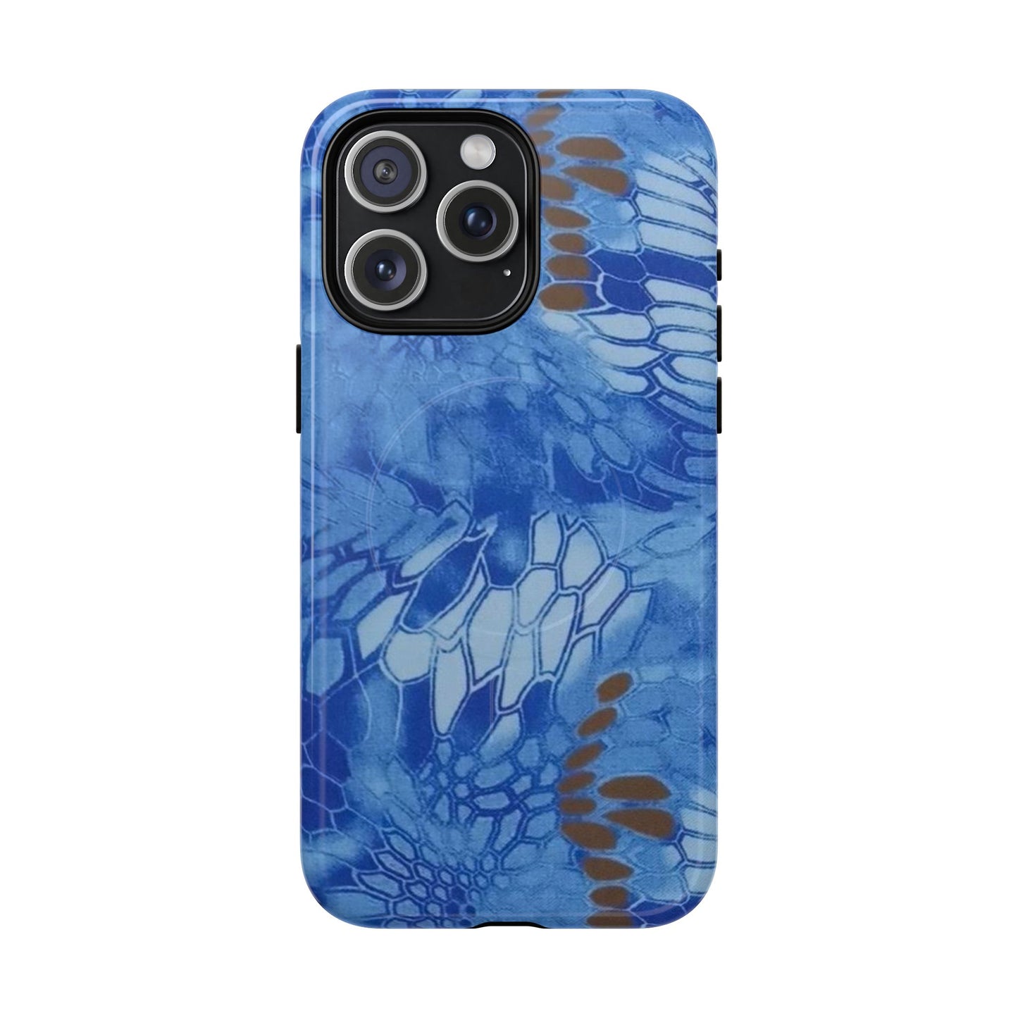 Magnetic Tough Phone Case — Blue Camo Flower Snake Skin Protective Cover