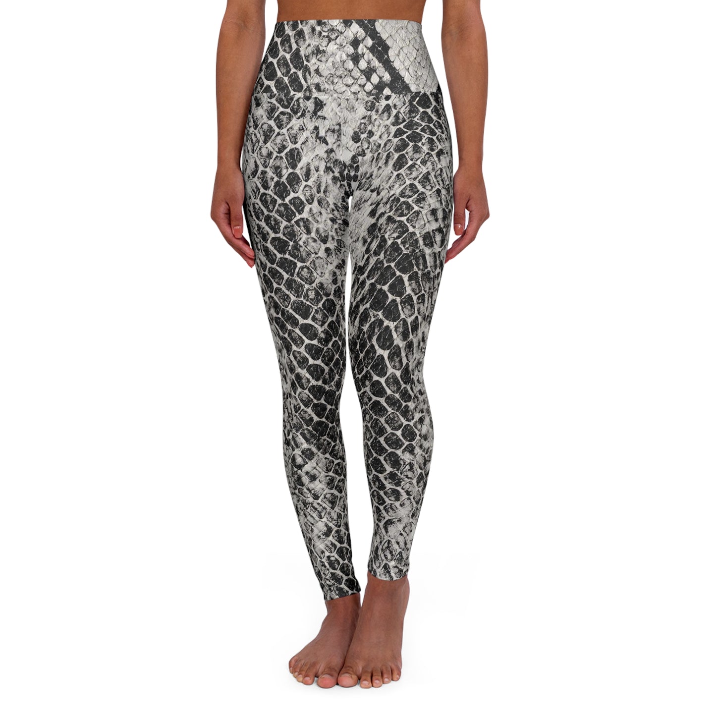 High-Waisted Yoga Leggings — Snakeskin black & white