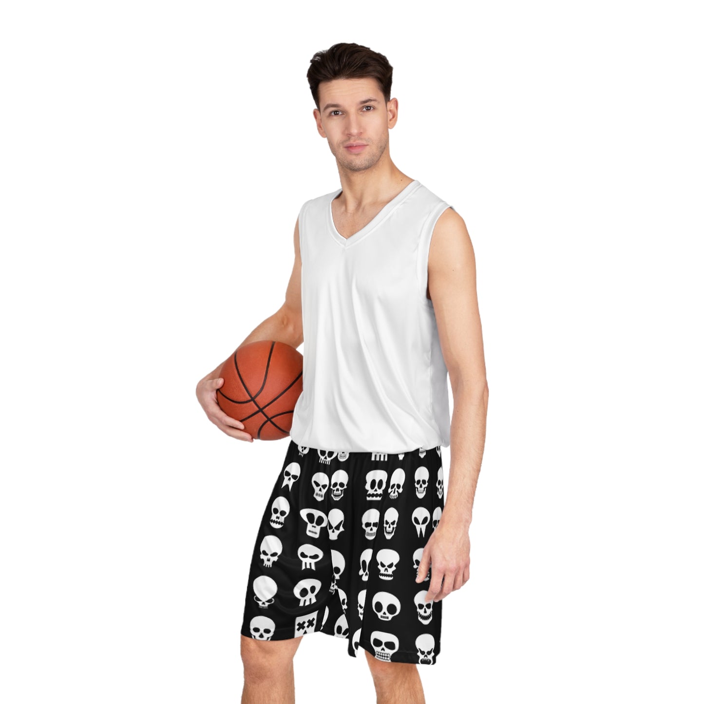 Gothic Skull Basketball Shorts — Black & White Rock 'n' Roll Style - Halloween
